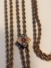 Antique Victorian Gold Filled Watch Chain Necklace With Ruby Seed Pearl Slide
