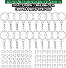 100pcs Keychain Rings With Chain Open Jump Rings And Screw Eye Pins Silver New