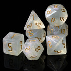 White Shimmer Acrylic Polyhedral Dice Set W  Gold Gothic Font   Ttrpg   D d Dice
