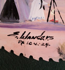 Vintage Double Sided Hand Painted Saw Blade Native American Tipi Scenes Signed