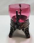 Vintage Antique Silverplate  Cranberry  Glass Condiment Set
