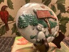 Oval Porcelain relief christmas Themed Plaque rabbit     mailbox trees snow        