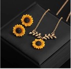 Fashion Cute Sunflower Leaf Necklace   Stud Earrings Jewelry Set Women   Girls