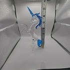 Vintage Glass Hand Blown Unicorn With Blue Mane   Tail 7 In Figurine Unique