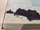Vintage Wood Boat Painting Art Blue Harbor Marina Mcm 1969 Signed  sutton  