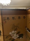 Vintage Japanese 4-panel Byobu Flower   Birds Hand Signed Painted Folding Screen