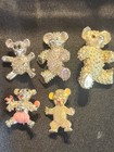 Tiny Vintage Teddy Bear Brooch Lot Of 5