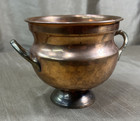 Vintage Hand Hammered Copper Small Cauldron Planter Pot With Brass Handles