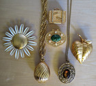 Vintage Solid Perfume Lot Of 6 Avon Necklaces  Pins Unmarked Compacts Etc 