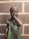 Vintage Antique Bronze Sculpture Of Young Girl Holdibg Her Shoe By Aguste Moreau