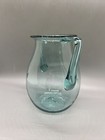 Handle Pitcher Hand Blown Glass Aqua Vase Blue Green Wavy Pontil  5 5hx6w   