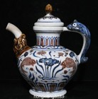 7 8  China Blue White Underglaze Red Porcelain Fish Lotus Wine Teapot Flagon