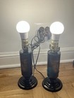 Pair Of Vintage 1960s 70s Brown Metal Japanese Lamps Mid Century Modern