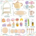    new - Wooden Tea Party Set With Cupcake Stand   Food  Pretend Play Kitchen Toys