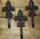 3 Cast Iron Antique Style Rustic Fleur De Lis Coat Hooks Hat Hook Rack Towel  6