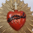 Vtg  Sacred Heart Of Jesus Casket Plaque Metal Coffin Medallion Funeral Oddities