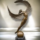 Bronze Angel Figurine Wings Women Marble Base Decorative Art Sculpture Lady Art