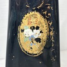 Antique Victorian Amethyst Black Glass Vase Hand Painted Floral Design Gold  9   