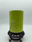 Antique Chinese Green Glazed Porcelain Brush Pot Bitong Raised Prunus Floral Des