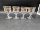 Set Of 4 Mcm Libbey Glass Gold Leaf  Footed Water Wine Goblets Barware  