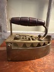 Vintage Antique Brass Coal Charcoal Iron W latch Lid Wooden Handle