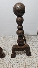 Lot Set 2 Antique Vintage Fireplace Andirons - Cast Iron Ball-unknown Maker year