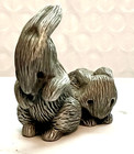 Vintage 80s Bunny Rabbits Fine Pewter Figurine 1 5  Woodland Animals Made In Usa