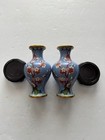 2 Vintage 1970 s Chinese Cloisonn   Enamel Vases  7   Plum Blossom   Bird Motif