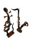 Vintage Hand Carved Violin Strings Figurine Wood Sculpture Saxophone