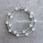 Opalite 8mm Beaded Necklace  Milky Blue Gemstone  Sterling Silver Clasp  Minimal