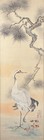 Antique Late 19th C  Chinese Ink And Color On Silk  longevity Crane Under Pine 