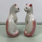 Vintage Mid Century Modern Iridescent Ceramic White Pink Cat Kitty Pair 7 