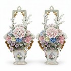 Capodimonte Dresden Style 15  Vintage Porcelain Wall Flower Baskets Sculptures
