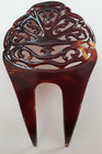 Vintage Hair Comb Faux Tortoise Shell Plastic Ornate Brown  5   2 Prong