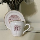 Vintage Souvenir China Teacup   Saucer Mississippi The Magnolia State Red White