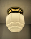 Restored Antique Vtg Art Deco Ceiling Light Skyscraper Schoolhouse Milk Glass 8 
