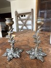 Antique Scottish Thistle Art Nouveau Cast Brass Candle Sticks Pair 14cm Scotland