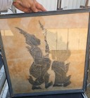 Vtg  Thai Temple Art Charcoal Rubbing Rice Paper 1960   s 20   x 19 75    Wood Framed