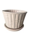Vintage Mccoy 0375 Cream White Drip Glaze Bamboo Planter Attached Saucer 8 5   w