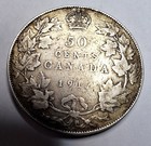 Canada 1917 50 Cents   World foreign Silver Coin  Sterling  George V 