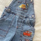 Y2k Disney Pixar Cars Lightning Mcqueen Boys Denim Overall Bibs 3t