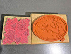 Lot Christmas Rubber Stamp Wood Mount Reindeer In Oval With Snow Snowflakes