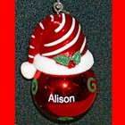 Christmas Ornament Ball Ganz Red White Santa Hat Cap Personalized Pck Name Small
