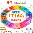 17160  Loom Rubber Bands Refill Kit In 34 Color With 600 Clips 6 Hooks 1 Inst   