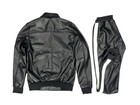 Men s Brayden Leather Track Suit Real Lambskin Leather Sweatsuit  black white 