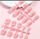 24pcs Pink French Tip Press On Toenails Short Square Glossy Fake Toe Nails