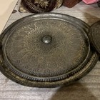 Antique Handmade Etched Persian Islamic Copper Tray Plate Lid Hallmarked