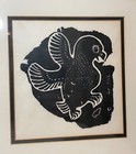 Vintage Original Annie Mikpiga Owl Lemming Stone Cut Canadian Print Inuit Eskimo