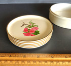 Set Of 5 Vintage Mcm Round Otagiri Lacquerware Hummingbird Coasters In Box