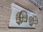 Vintage Antique Brass Wood Horseshoe Bridle Tack Room Hat Rack 